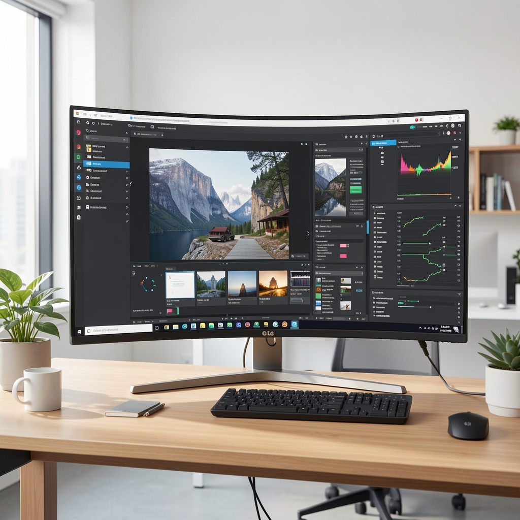 LG UltraWide 34WQ75C zakrivljeni 34-inčni QHD WQHD monitor sa USB-C konektorom – ultrawide poslovni displej za multitasking
