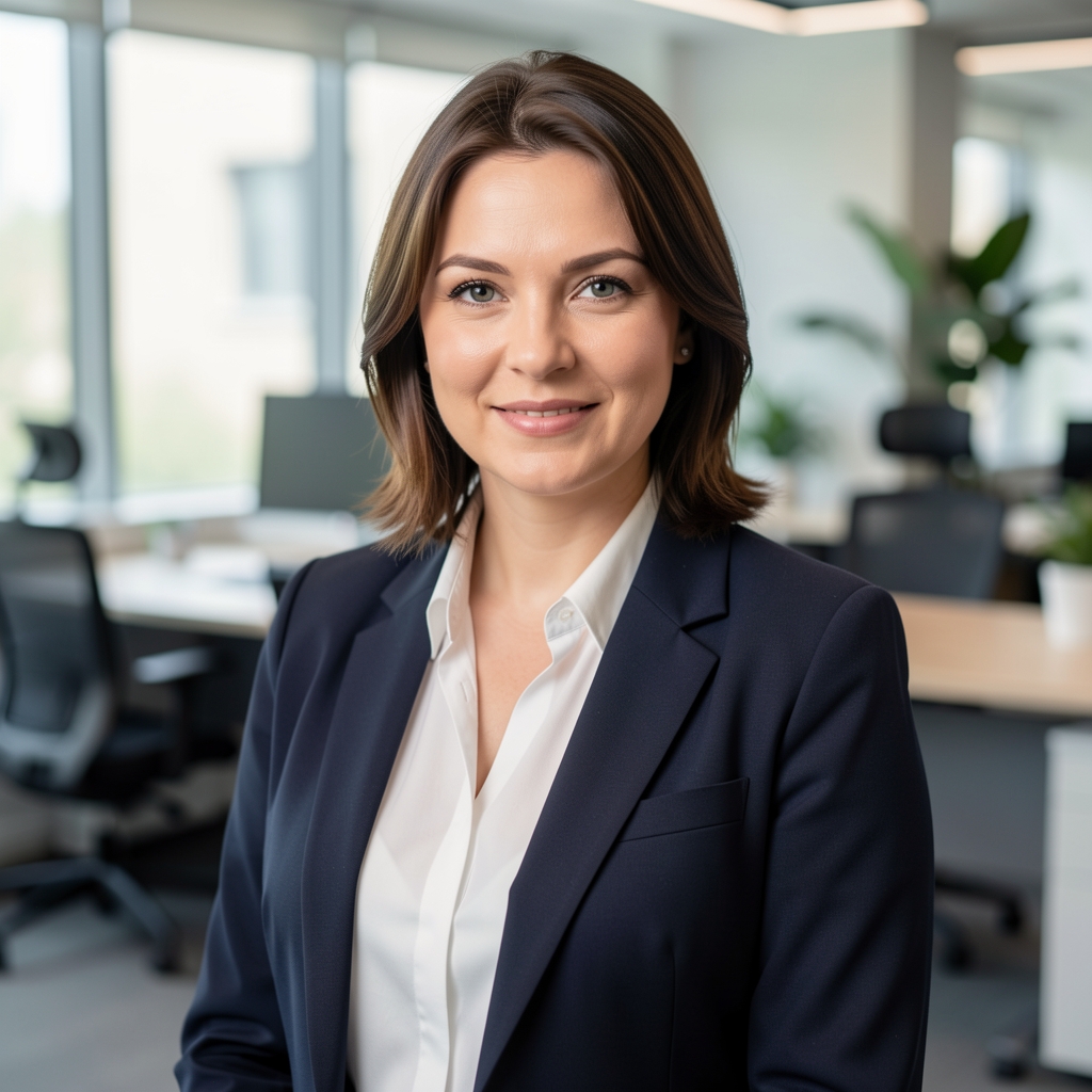 Jelena Nikolić, stručnjakinja za produktivnost i ergonomska rešenja za kancelarije, žena u modernom kancelarijskom okruženju sa ergonomskim nameštajem